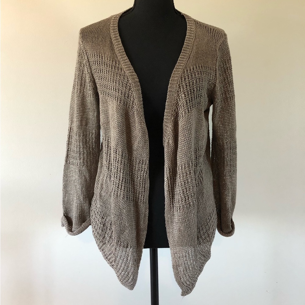 Women's Mexx Taupe 100% Linen Open-Front Knit cardigan Sweater size S